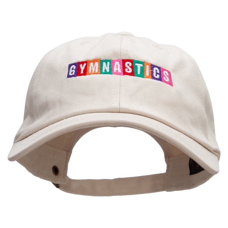 Colorful Gymnastics Embroidered Unstructured Cotton Twill Washed Cap Beige One Size