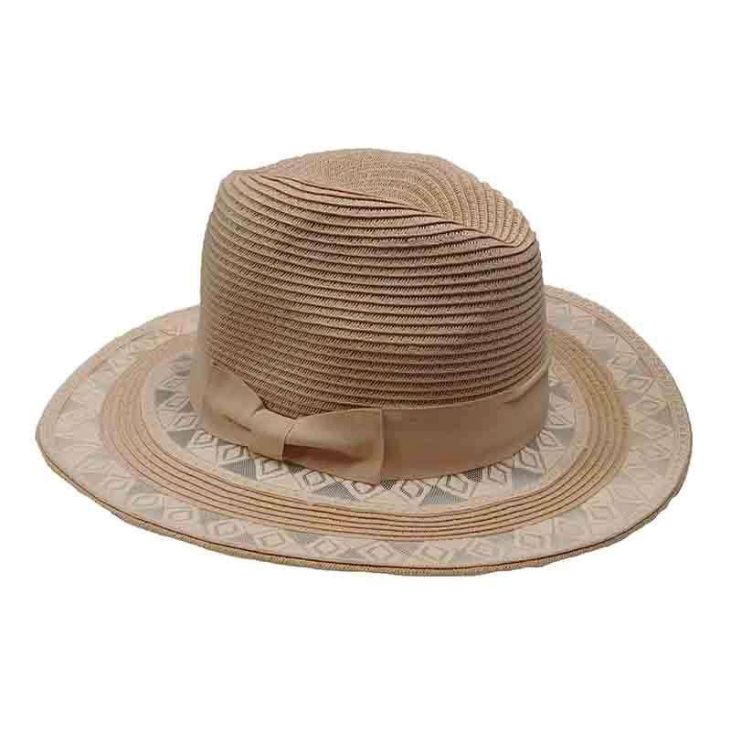 Diamond Design Lace Brim Fedora Blush
