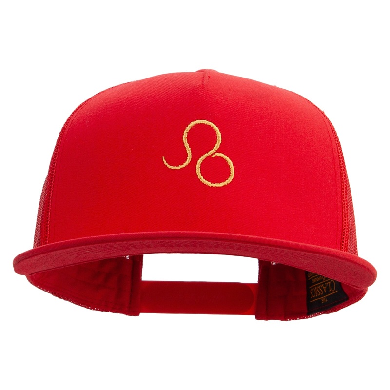 Leo Astrology Embroidered 5 Panel Mesh Trucker Snapback Cap Red One Size