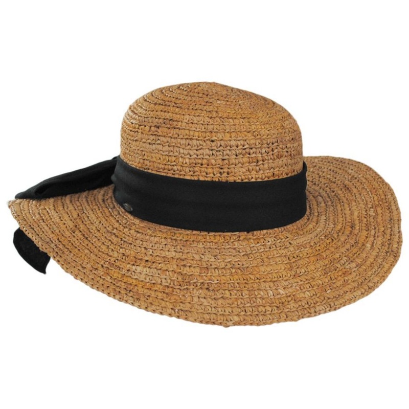 Linen Band Raffia Straw Swinger Hat TEA ONE SIZE FITS MOST
