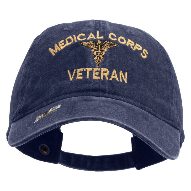 Medical Corps Veteran Embroidered Washed Solid Pigment Dyed Cotton Twill Brass Buckle Cap Navy One Size