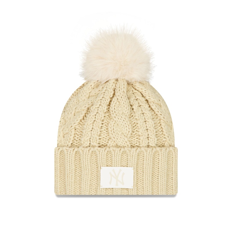 New York Yankees Cream Women’s Pom Knit Hat One Size