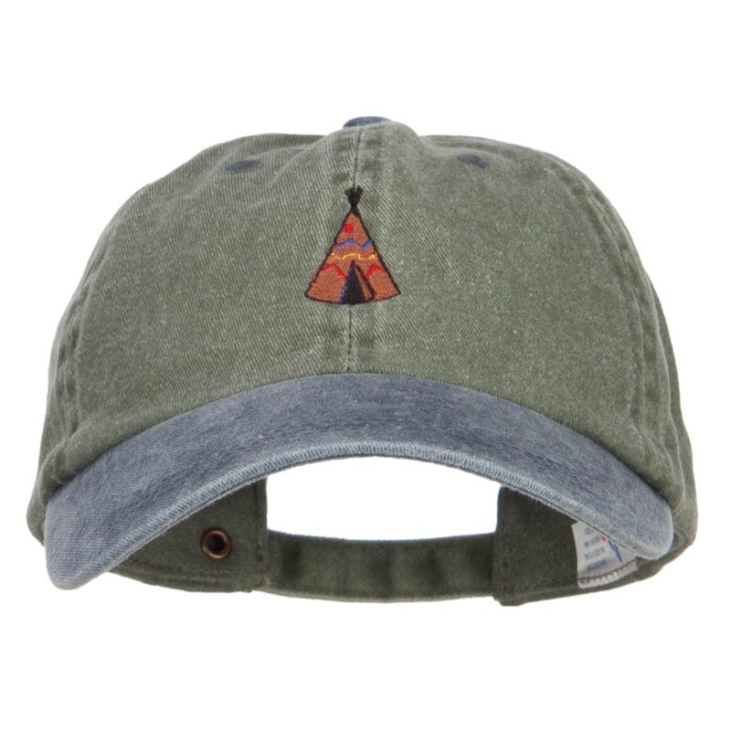 Teepee Tent Embroidered Washed Two Tone Cap Olive Navy One Size