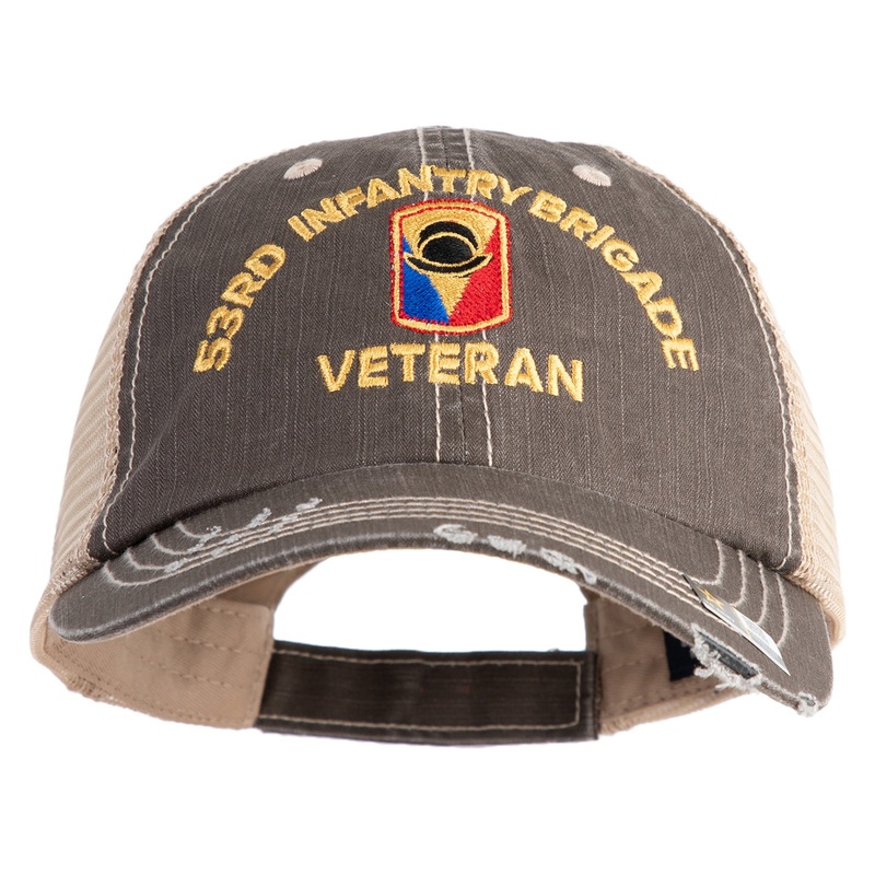 U.S. Army 53rd Infantry Brigade Embroidered Low Profile Special Cotton Mesh Cap Brown Khaki One Size