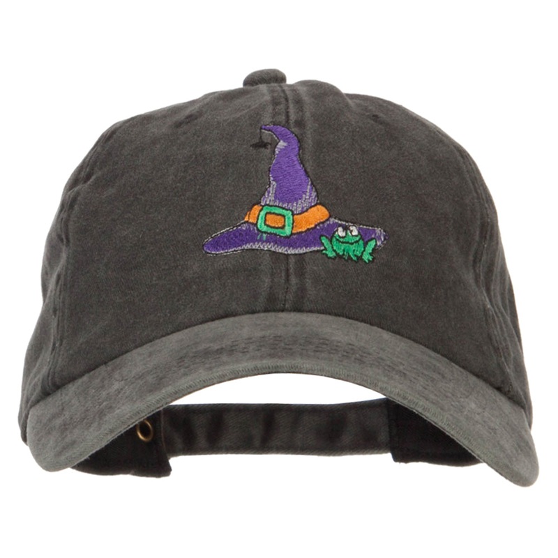 Witch Hat and Frog Embroidered Unstructured Cotton Cap Black One Size