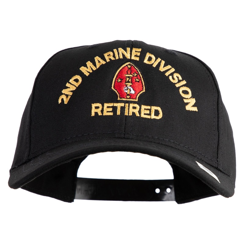 2nd Marine Division Retired Embroidered 6 Panel Structured Cotton Twill Cap Made in USA Black One Size