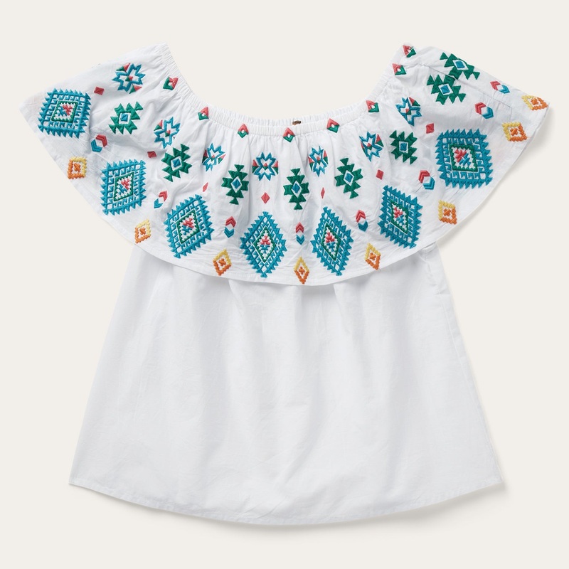 Bright Schiffli Embroidered White Cotton Lawn Blouse White XS