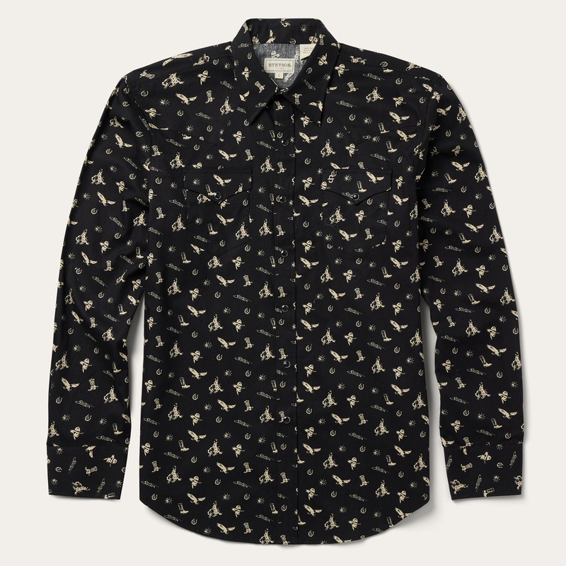 Conversation Print Western Shirt Black S