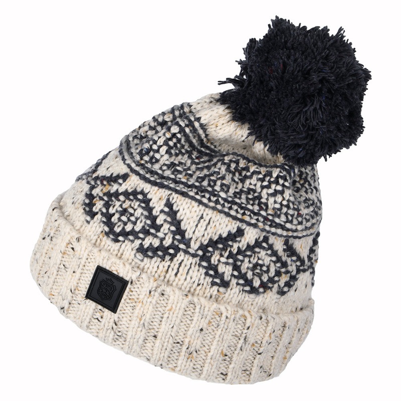 Failsworth Hats Fair Isle Bobble Hat – Oatmeal-Navy 1-Size