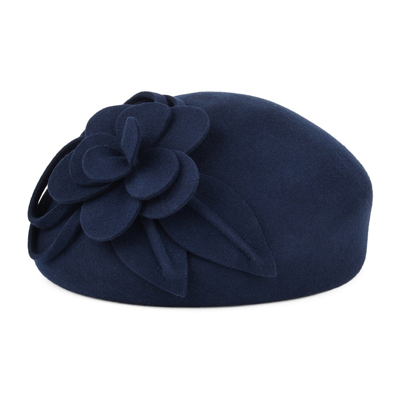 Failsworth Hats Marina Wool Felt Blocked Beret – Navy Blue 1-Size