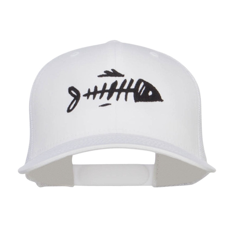 Fish Bone Embroidered Mesh Cap White One Size