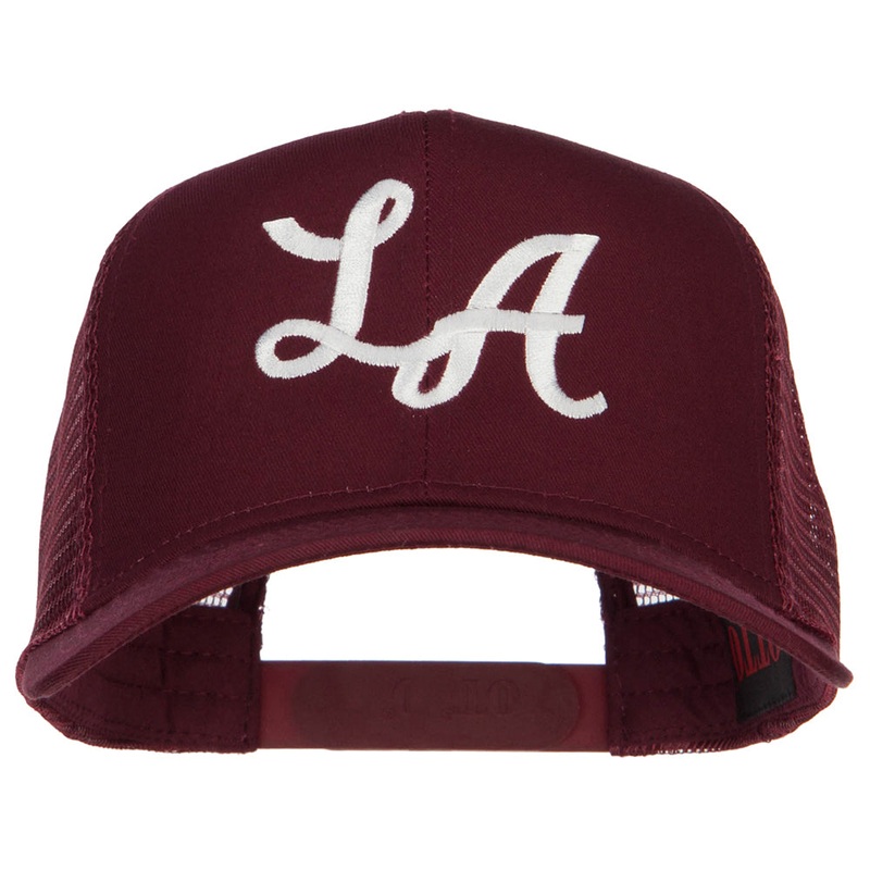 LA Embroidered Cotton Mesh Cap Maroon One Size