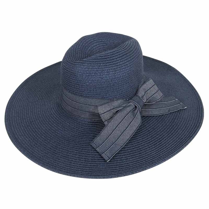 Large Brim Safari Hat with Denim Bow – Boardwalk Style Navy Medium (57 cm)