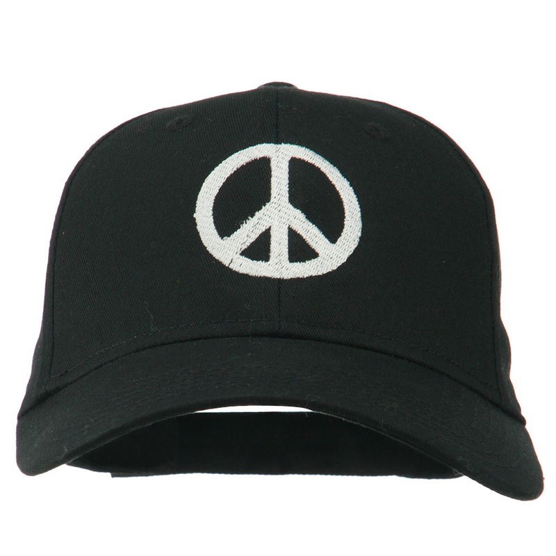 Peace Symbol Embroidered Cotton Twill Cap Black One Size