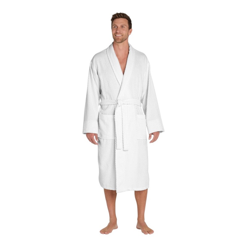 Port Authority R103 Checkered Terry Shawl Collar Robe White S/M