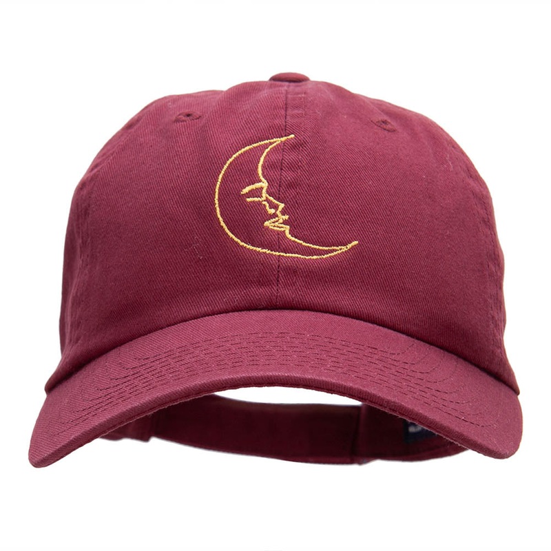 Sleepy Moon Outline Embroidered Unstructured Cotton Twill Cap Wine One Size