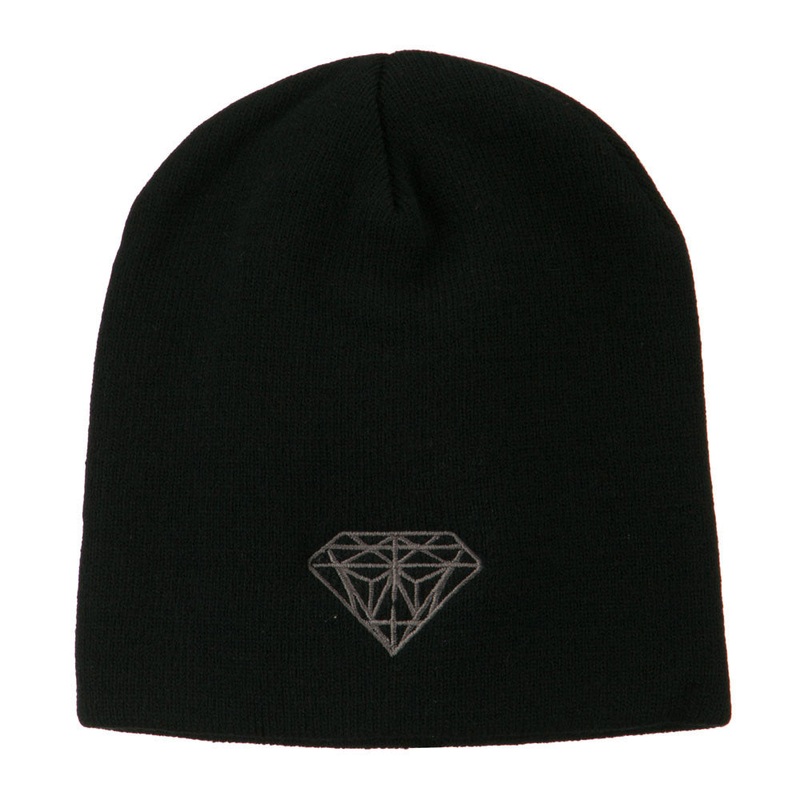 Small Diamond Embroidered Short Beanie Black One Size