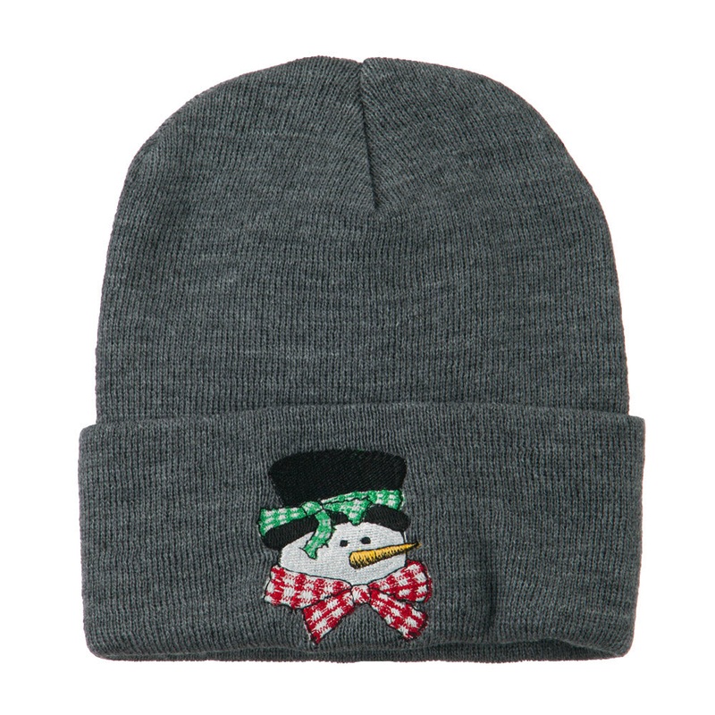 Snowman’s Head with Scarf Embroidered Beanie Grey One Size