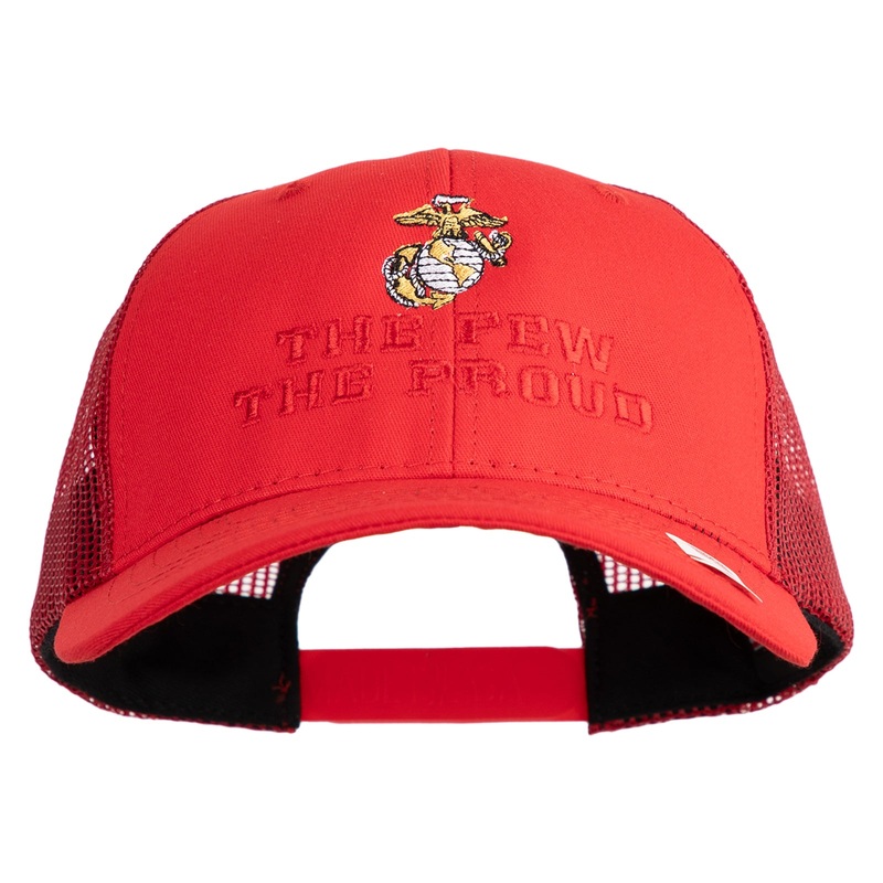 The Few The Proud US Marine Embroidered 6 Panel Structured Cotton Twill Mesh Cap Made in USA Red One Size
