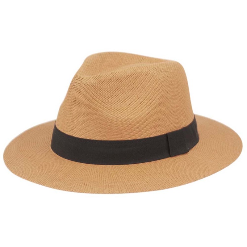 Wide Brim Summer Straw Fedora Hat, Unisex – Angela & Williams Hat Tan M/L (58 cm)
