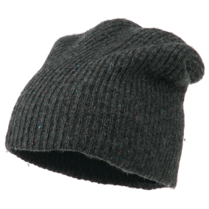 Wool Color Speckled Long Beanie Charcoal One Size