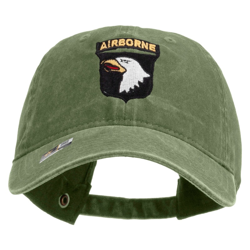 101st Airborne Division Embroidered Washed Solid Pigment Dyed Cotton Twill Brass Buckle Cap Olive One Size