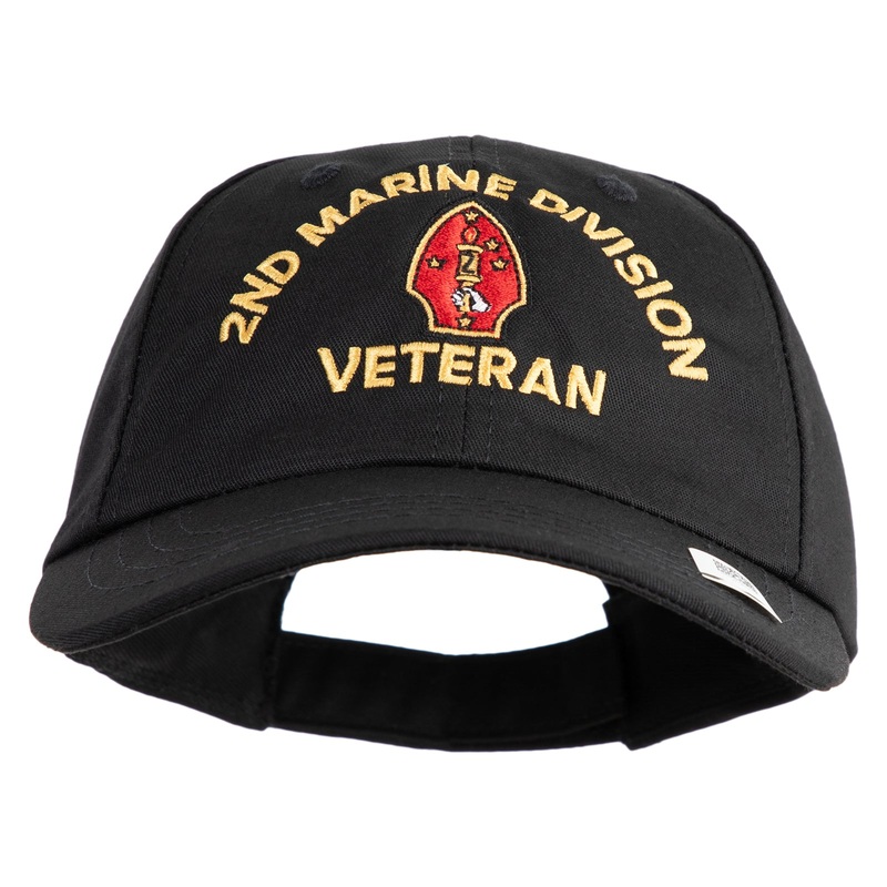 2nd Marine Division Veteran Embroidered 6 Panel Unstructured Cotton Twill Cap Made in USA Black One Size
