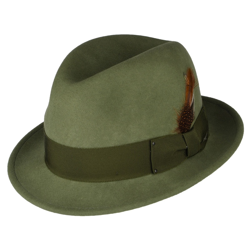 Bailey Hats Tino Crushable Water Repellent Wool Felt Trilby Hat – Olive S