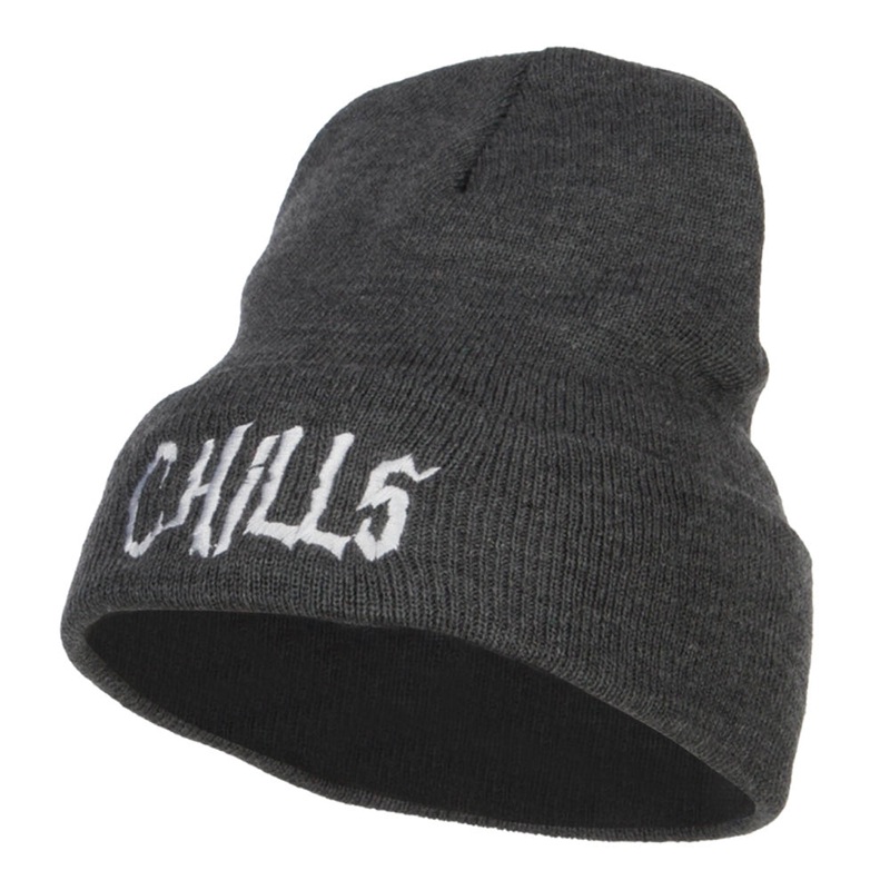 Chills Halloween Embroidered Long Beanie Dk Grey One Size