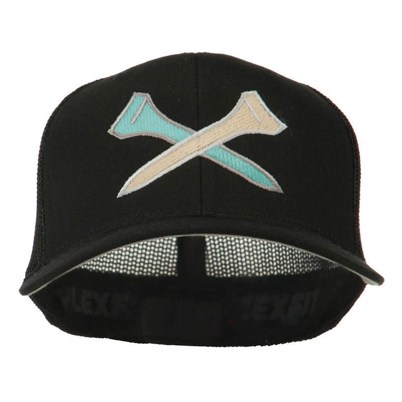 Crossed Golf Tees Embroidered Trucker Cap Black One Size