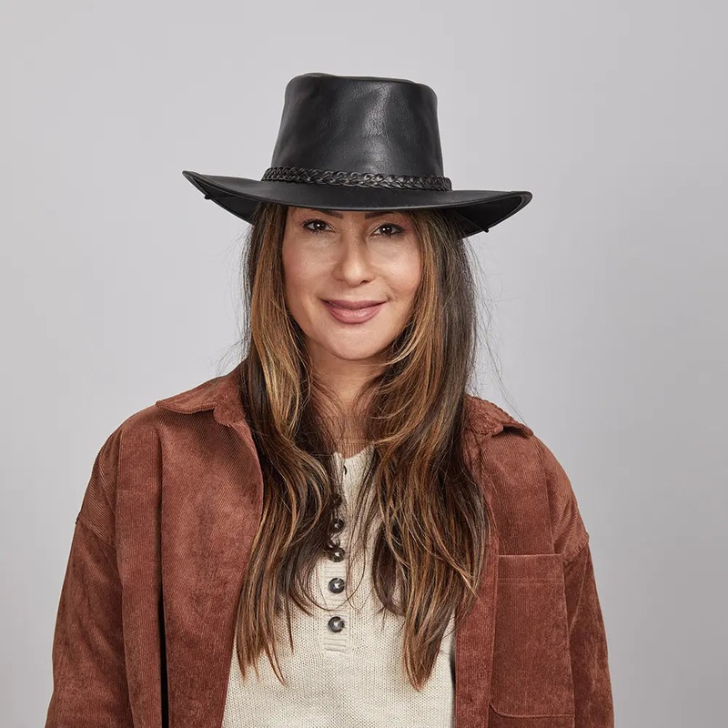 Crusher | Womens Leather Crushable Outback Hat Black SM
