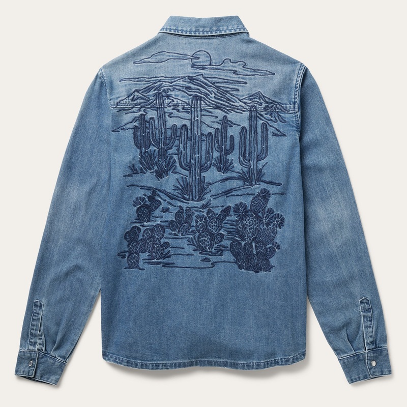 Embroidered Boyfriend Fit Denim Shirt Blue XS