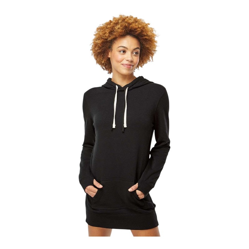 Independent Trading Co PRM65DRS Womens Special Blend Hooded Sweatshirt Dress Black XS