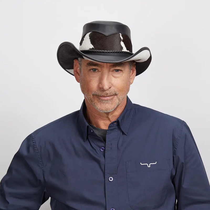 Pinto | Mens Leather Cowboy Hat with Calf Accents Black SM