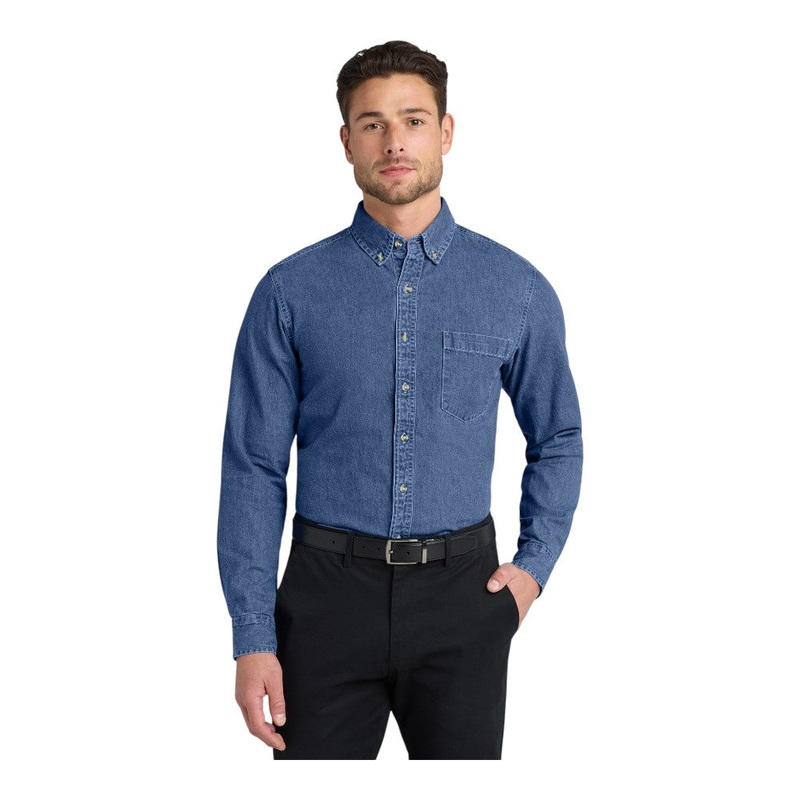 Port Authority S100 Heavyweight Denim Shirt Dark Blue Stonewashed XS