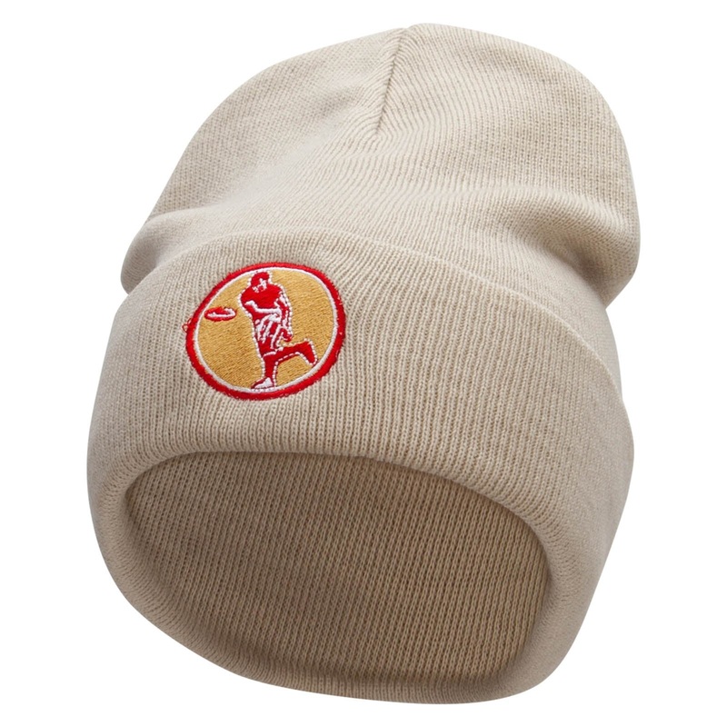 Retro Rugby Embroidered 12 Inch Long Knitted Beanie Birch One Size