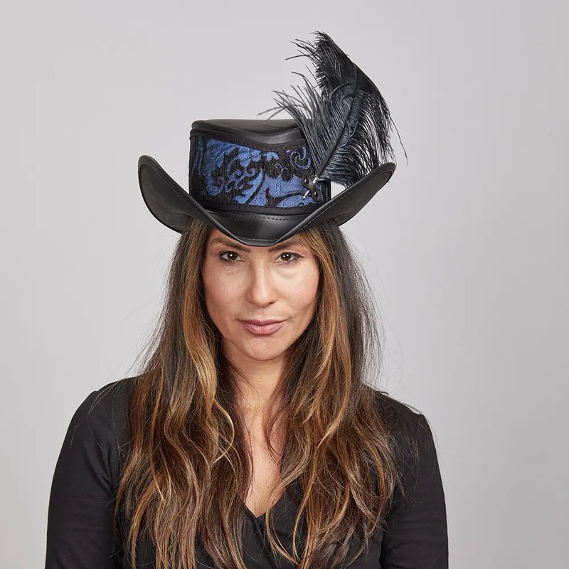 Reversible Ren | Womens Leather Festival Hat Blue SM