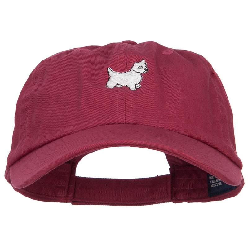 White Terrier Dog Embroidered Low Cap Wine One Size