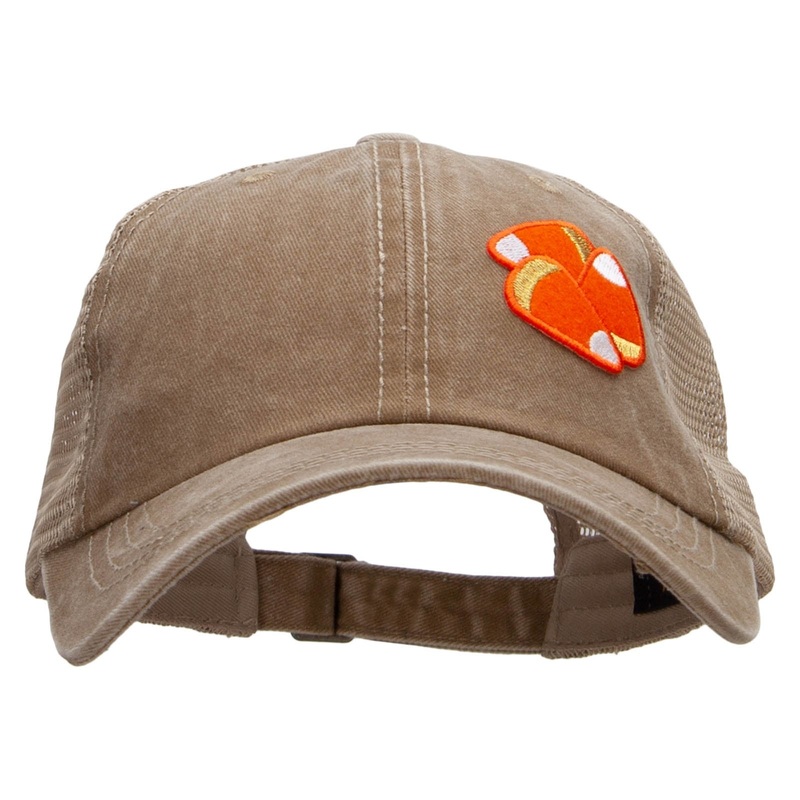 Candy Corn Embroidered Patched Pigment Dyed Mesh Cap Dark Beige Khaki One Size
