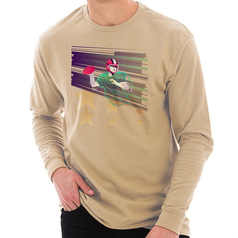 Charged Up Quarterback Graphic Design Unisex Lane Seven Ring Spun Cotton Premium Long Sleeve T-shirt Mushroom XS