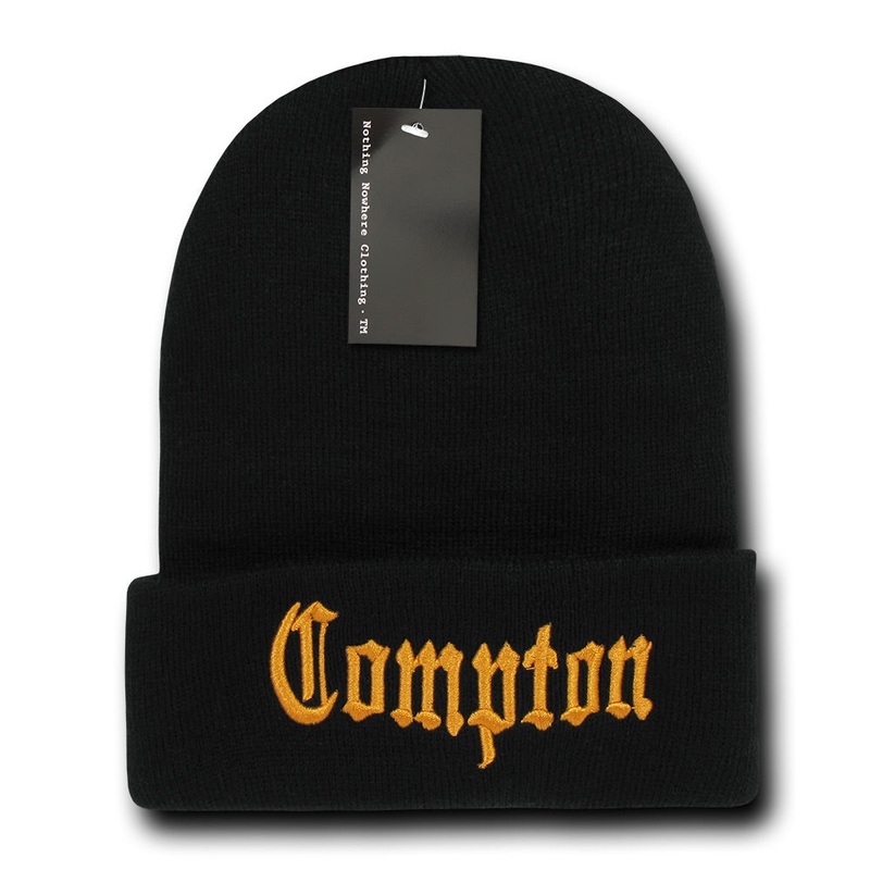 Compton City Beanie Knit Cap, Black/Orange Black/Orange