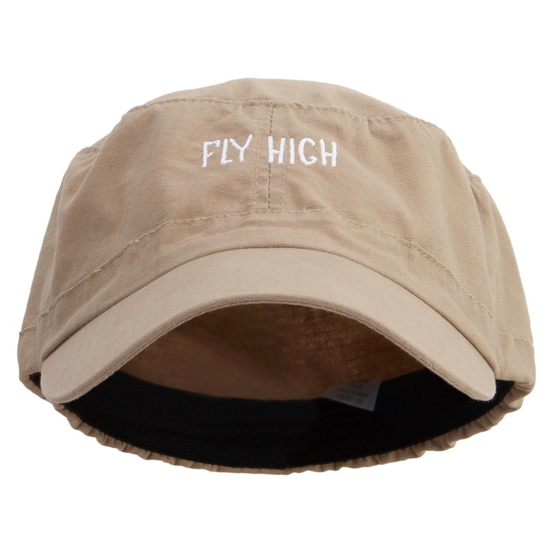 Fly High Embroidered Big Size Fitted Ripstop Cotton Military Army Cap Khaki XL-2XL