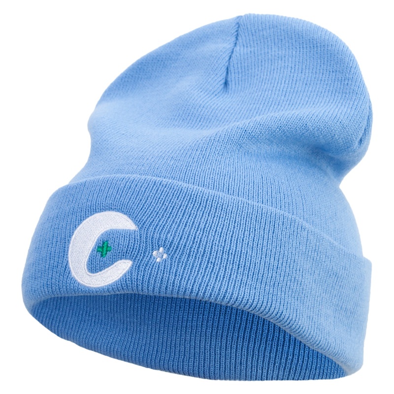 Gaming Logo Embroidered 12 Inch Long Knitted Beanie Sky Blue One Size