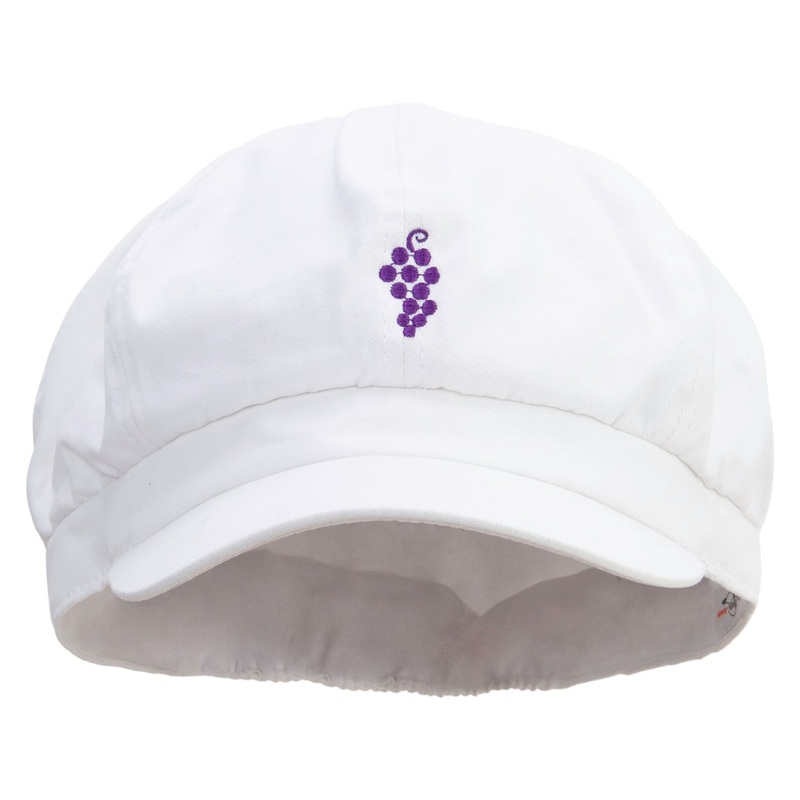 Grapes Embroidered Cotton Elastic Big Size Newsboy Cap White XL-2XL