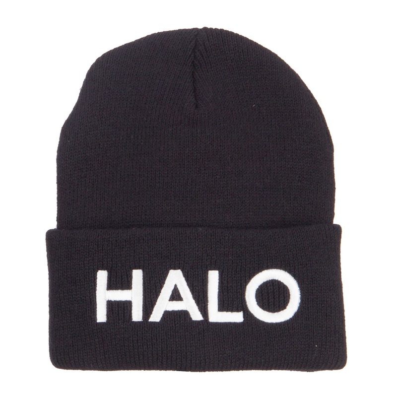 Halo Embroidered Long Beanie Black One Size