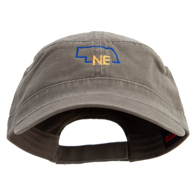 Nebraska Map Outline Embroidered Garment Washed Adjustable Army Cap Olive Green One Size
