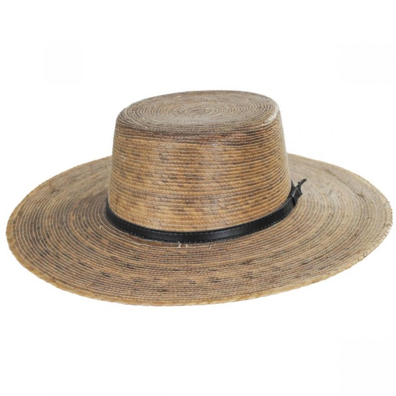 Palm Straw Boater Hat DARK NATURAL M