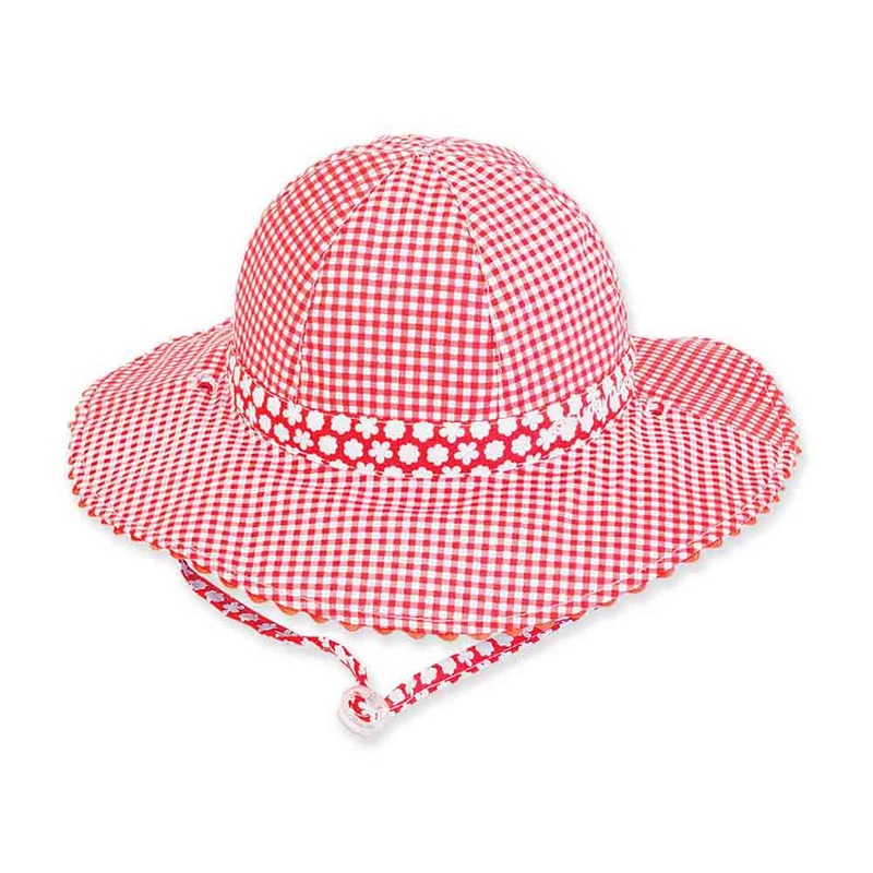 Petite Reversible Red Checkered Cotton Sun Hat – Sunny Dayz Hat Red Small (55 cm)
