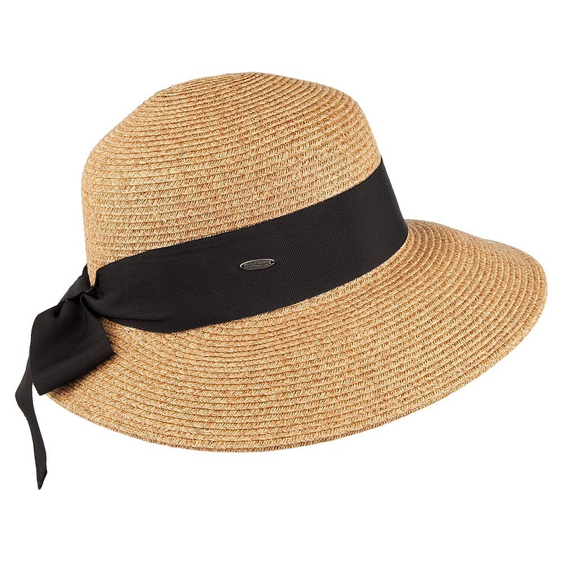 Scala Hats Straw Sun Hat With Grosgrain Bow – Light Brown 1-Size