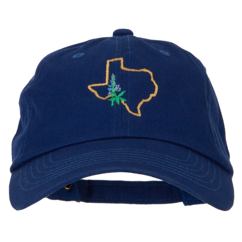 Texas Bluebonnet with Map Embroidered Unstructured Washed Cap Royal One Size